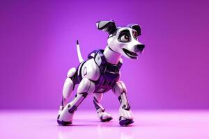 Robot dog performing tricks isolated on a purple gradient background photo