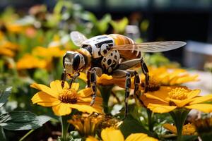 robótico abejas tecnológicamente avanzado polinizadores revitalizante agricultura en acción foto