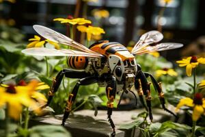 robótico abejas tecnológicamente avanzado polinizadores revitalizante agricultura en acción foto