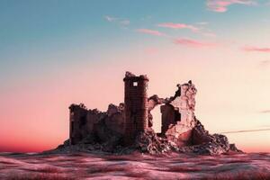 restos de un histórico castillo enviar demolición aislado en un degradado puesta de sol antecedentes foto