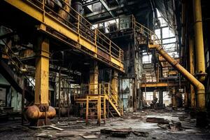 Abandoned industrial factory deteriorating under the relentless march of time photo
