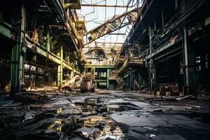 Abandoned industrial factory deteriorating under the relentless march of time photo