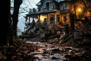 Desolate residential house decaying telling tales of forgotten times photo