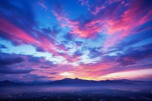 Glowing celestial clouds silhouette during a serene sunrise and dreamy sunset photo