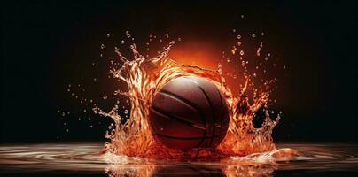 The basketball is in an enclosed splash and being sprayed with water in the background. photo