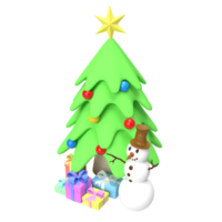 The Snowman and Christmas tree for holiday concept 3d rendering png