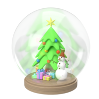 le bonhomme de neige et Noël arbre dans verre Balle pour vacances concept 3d le rendu png