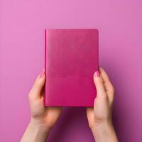 female  hands holding a small notebook or passport. genarative ai photo