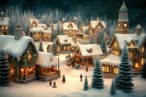 Christmas village with Snow in vintage style. Winter Village Landscape. Christmas Holidays. generative ai photo