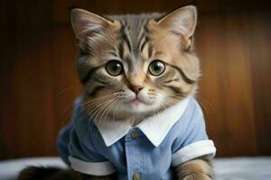 That cute cat wearing shirt. AI Generative Pro Photo