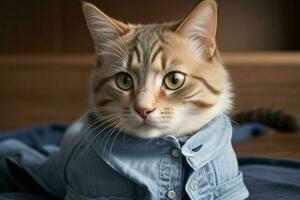 That cute cat wearing shirt. AI Generative Pro Photo