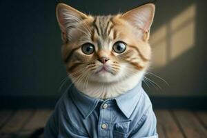 ese linda gato vistiendo camisa. ai generativo Pro foto
