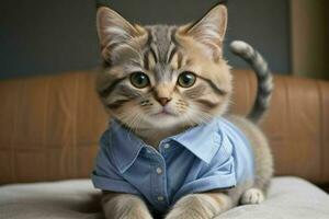 That cute cat wearing shirt. AI Generative Pro Photo