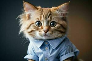 That cute cat wearing shirt. AI Generative Pro Photo