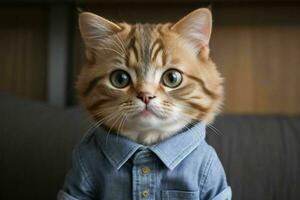 That cute cat wearing shirt. AI Generative Pro Photo