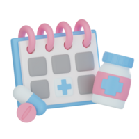 kalender och medicin flaska 3d illustration png