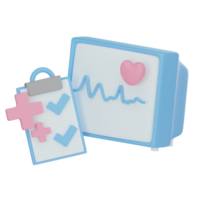 Ecg Monitor And Medical Report 3D illustration png