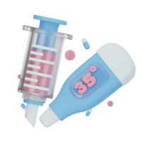 Injection and Thermometer 3D illustration png