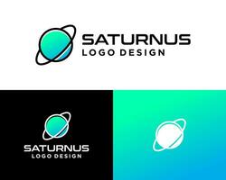 Simple geometric saturn planet logo design. vector
