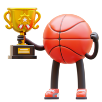 3D Basketball Character Holding Trophy png