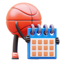 3d basquetebol personagem segurando calendário planejamento cronograma png