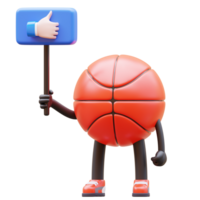 3D Basketball Character Holding Like Sign png