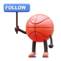 3D Basketball Character Holding Follow Sign png