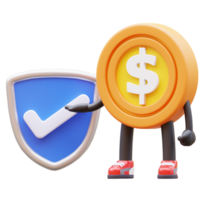 3D Money Coin Character Verified shield png