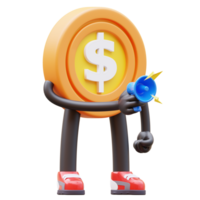 3d dinheiro moeda personagem segurando megafone para marketing png