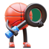 3d Basketball Charakter mit Vergrößerung Glas png
