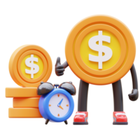 3D Money Coin Character Time is Money png