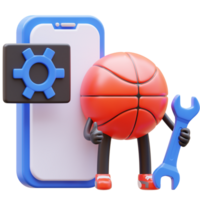3d baloncesto personaje mantenimiento móvil solicitud png