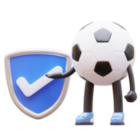 3D cartoon soccer ball character holding a shield and a tick png