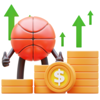 3d basquetebol personagem mostrando dinheiro gráfico Aumentar acima png