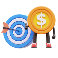 3D Money Coin Character With Target png