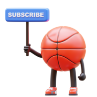 3D Basketball Character Holding Subscribe Sign png