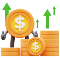 3D Money Coin Character Showing Money Graph Rising Up png