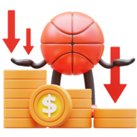 3d baloncesto personaje demostración dinero grafico que cae abajo png