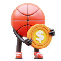 3d basketball personnage en portant pièce de monnaie png