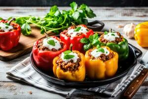 Culinary Masterpiece Exquisite Stuffed Peppers Served in Style photo