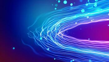 Abstract futuristic background with pink blue neon lines glowing in ultraviolet light, and bokeh lights. Generative ai photo