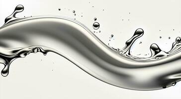 Abstract silver gradient curve. Flow chrome liquid metal waves isolated on white Generative ai photo