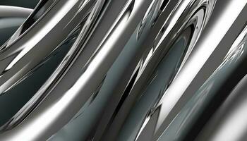 Abstract silver gradient background. Flow chrome liquid metal waves. Generative ai photo