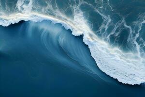 un aéreo ver de un ola rotura en el océano.drone foto fondo de mar ola en pájaro ojo ondas. generativo ai