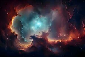 Colorful space galaxy cloud nebula. Stary night cosmos. Universe science astronomy. Supernova background wallpaper. generative ai photo