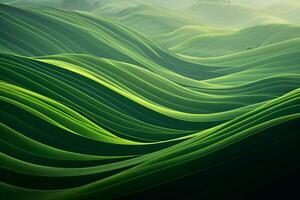 Abstract green landscape wallpaper background illustration design with hills and mountains. generative ai photo