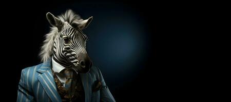 portrait of a zebra wearing a suit and tie, copy space. generative ai photo