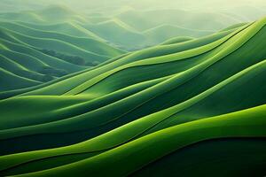 Abstract green landscape wallpaper background illustration design with hills and mountains. generative ai photo