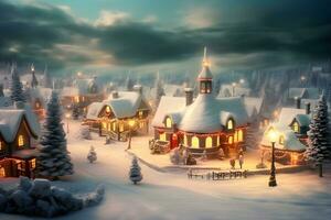 Christmas village with Snow in vintage style. Winter Village Landscape. Christmas Holidays. generative ai photo