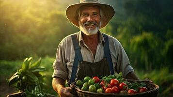 Portrait farmer with vegetables AI Generative photo
